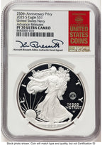 2025-S Proof Silver Eagle Privy U.S. Navy 250th Anniversary 1 oz AR Kenneth Bressett Red Book NGC PF70