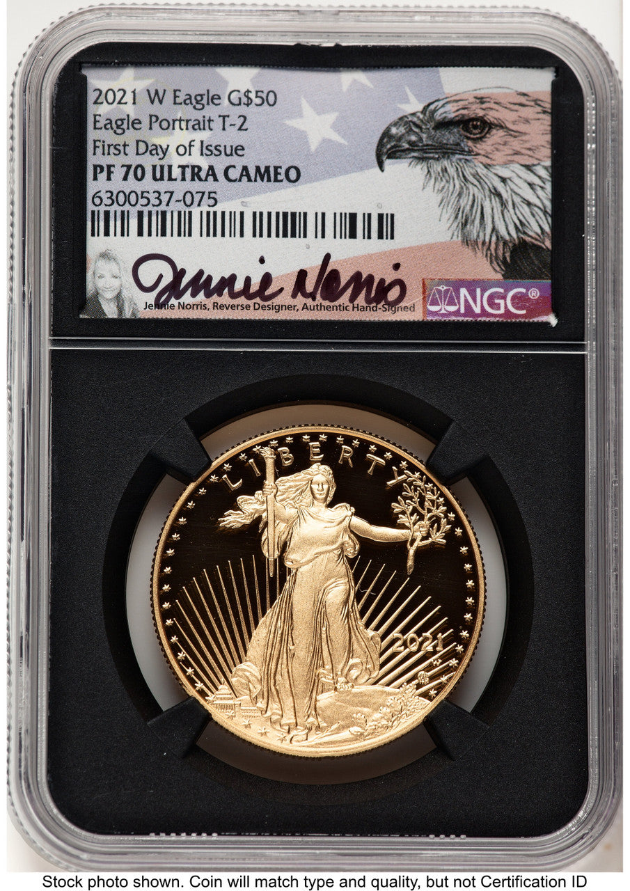 2021-W Type 2 Proof Gold Eagle 1 oz FDI Jennie NGC PF70 Norris