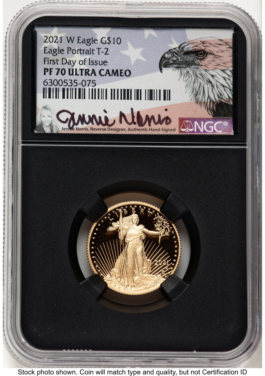 2021-W Type 2 Proof Gold Eagle 1/4 oz FDI Jennie NGC PF70 Norris