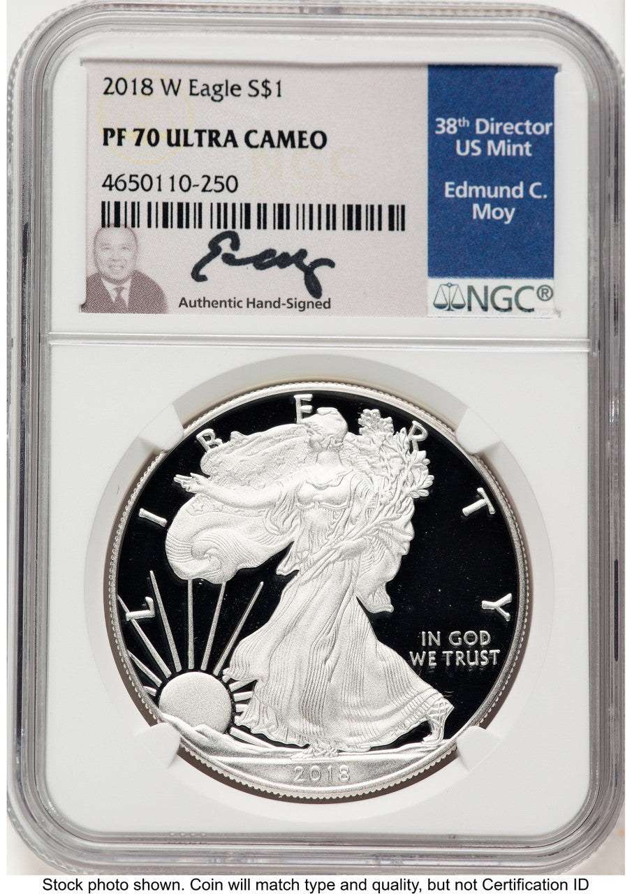 2018-W Proof Silver Eagle 1 oz NGC PF70 Ed Moy (522200088)