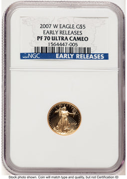 2007-W Proof Gold Eagle 1/10 oz ER Blue NGC PF70