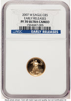 2007-W Proof Gold Eagle 1/10 oz ER Blue NGC PF70