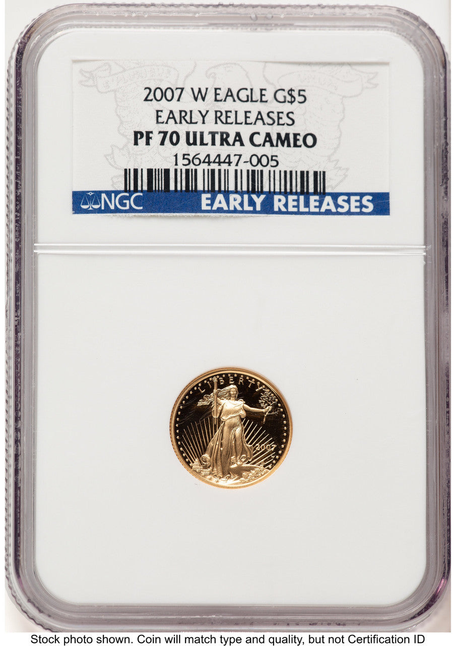 2007-W Proof Gold Eagle 1/10 oz ER Blue NGC PF70