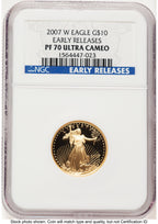 2007-W Proof Gold Eagle 1/4 oz ER Blue NGC PF70