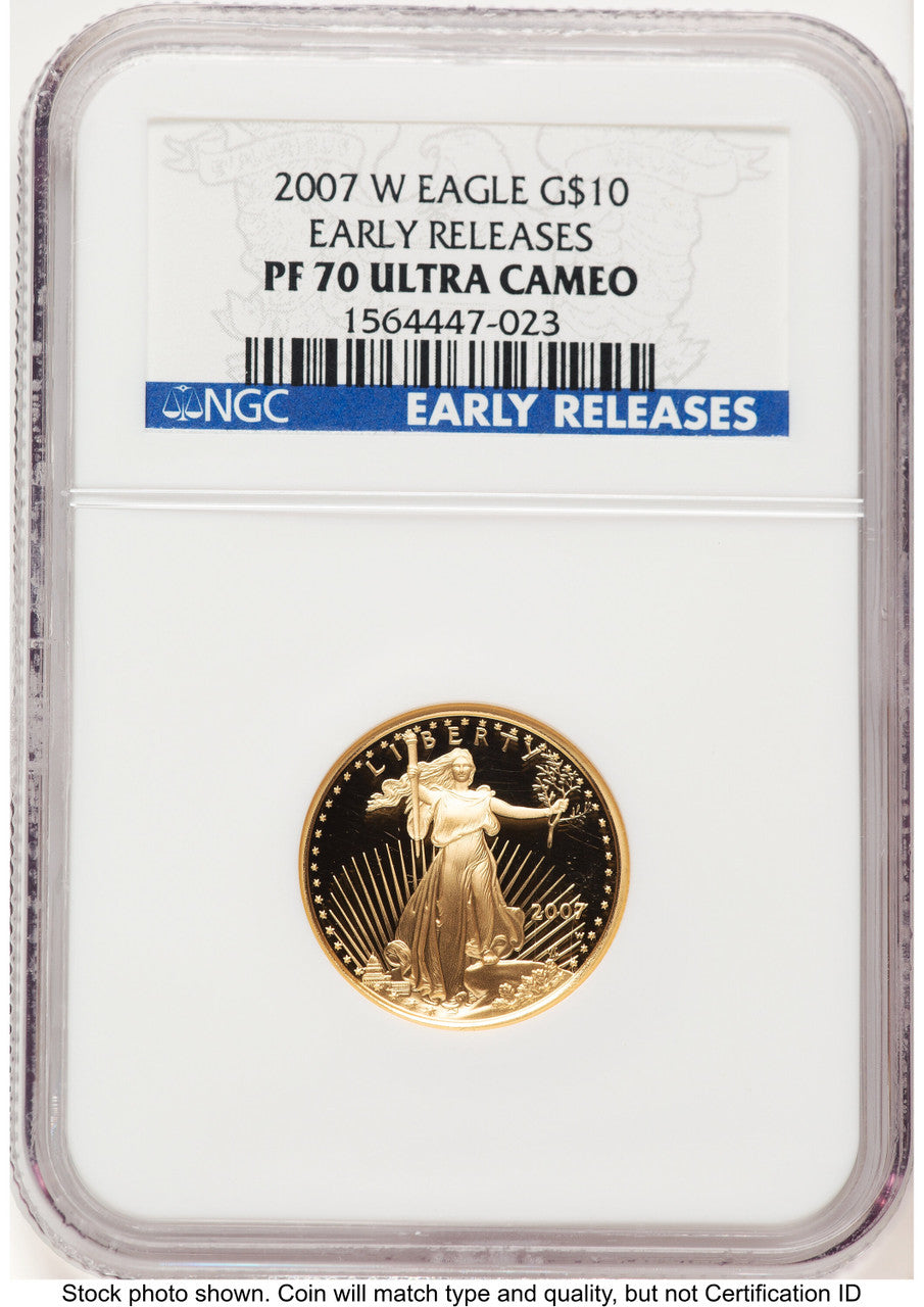 2007-W Proof Gold Eagle 1/4 oz ER Blue NGC PF70