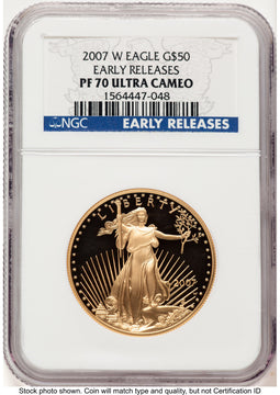 2007-W Proof Gold Eagle 1 oz ER Blue NGC PF70