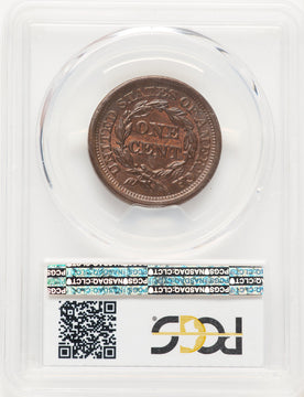 1856 1C Upright 5 BN Large Cent PCGS MS65