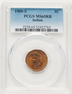 1909-S 1C Indian RB Indian Cent PCGS MS65