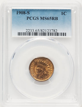 1908-S 1C RB Indian Cent PCGS MS65