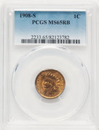 1908-S 1C RB Indian Cent PCGS MS65
