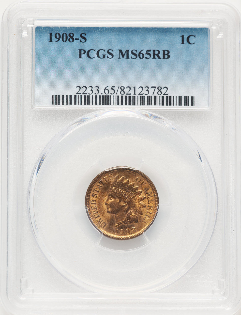 1908-S 1C RB Indian Cent PCGS MS65