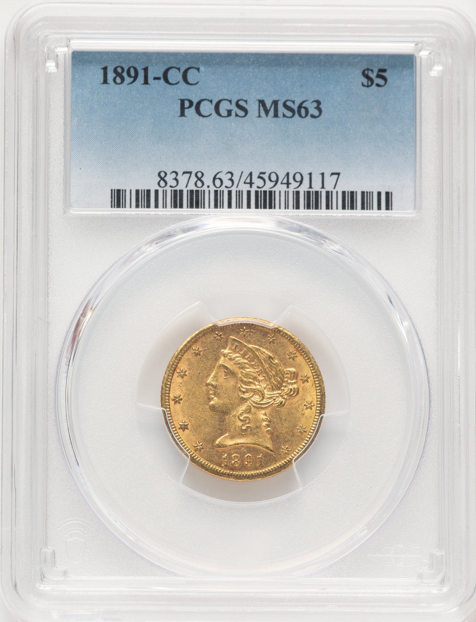 1891-CC $5 Liberty Half Eagle PCGS MS63 (522234001)