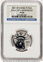 2007-W Reverse Proof Platinum Eagle 1/2 oz 10th Anniversary Label NGC PF70