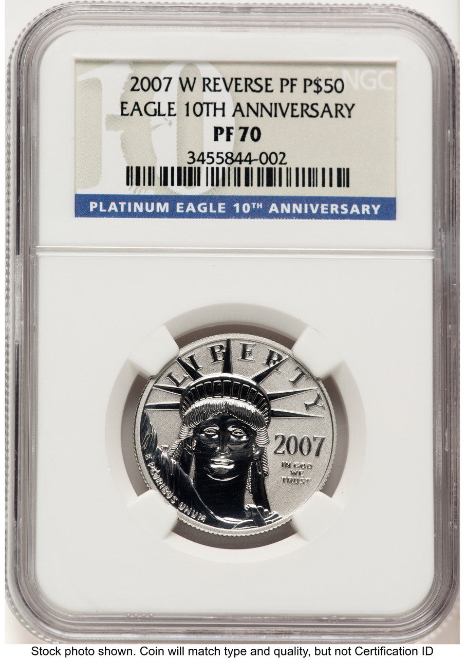 2007-W Reverse Proof Platinum Eagle 1/2 oz 10th Anniversary Label NGC PF70