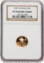 2001-W Proof Gold Eagle 1/10 oz Brown Label NGC PF70