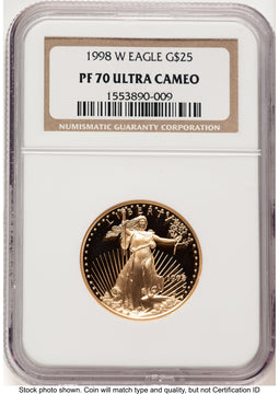 1998-W Proof Gold Eagle 1/2 oz Brown Label NGC PF70