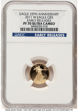 2011-W Proof Gold Eagle 1/10 oz ER Blue NGC PF70