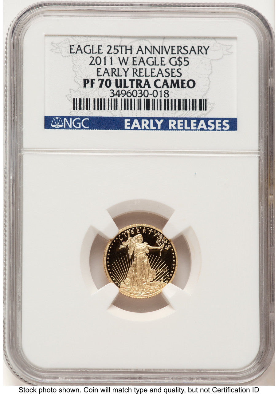 2011-W Proof Gold Eagle 1/10 oz ER Blue NGC PF70