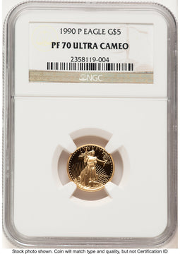 1990-P Proof Gold Eagle 1/10 oz Brown Label NGC PF70 (522240259)