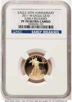 2011-W Proof Gold Eagle 1/4 oz ER Blue NGC PF70