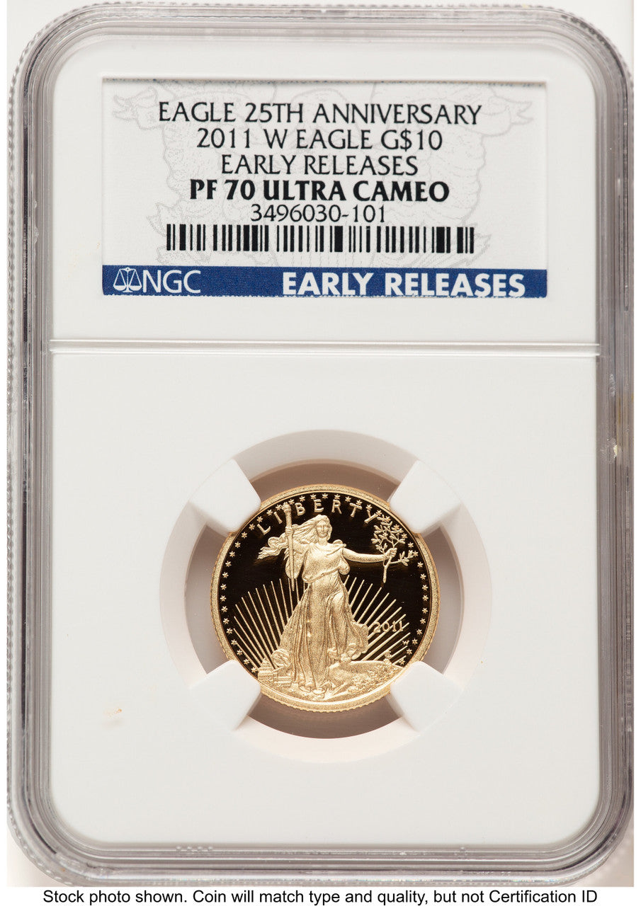 2011-W Proof Gold Eagle 1/4 oz ER Blue NGC PF70