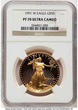1991-W Proof Gold Eagle 1 oz Brown Label NGC PF70 (522240275)