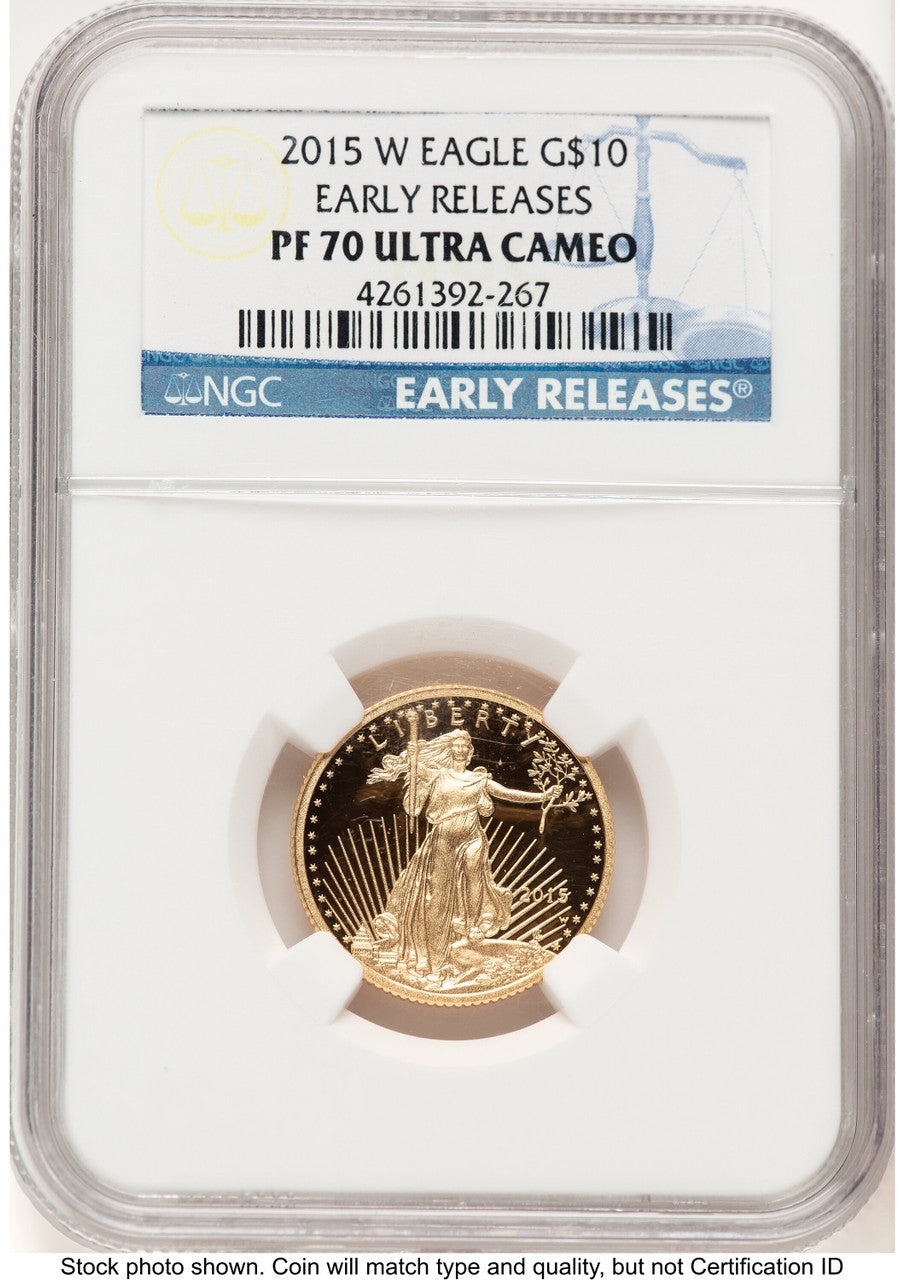 2015-W Proof Gold Eagle 1/4 oz ER Blue NGC PF70