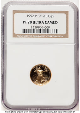 1992-P Proof Gold Eagle 1/10 oz Brown Label NGC PF70