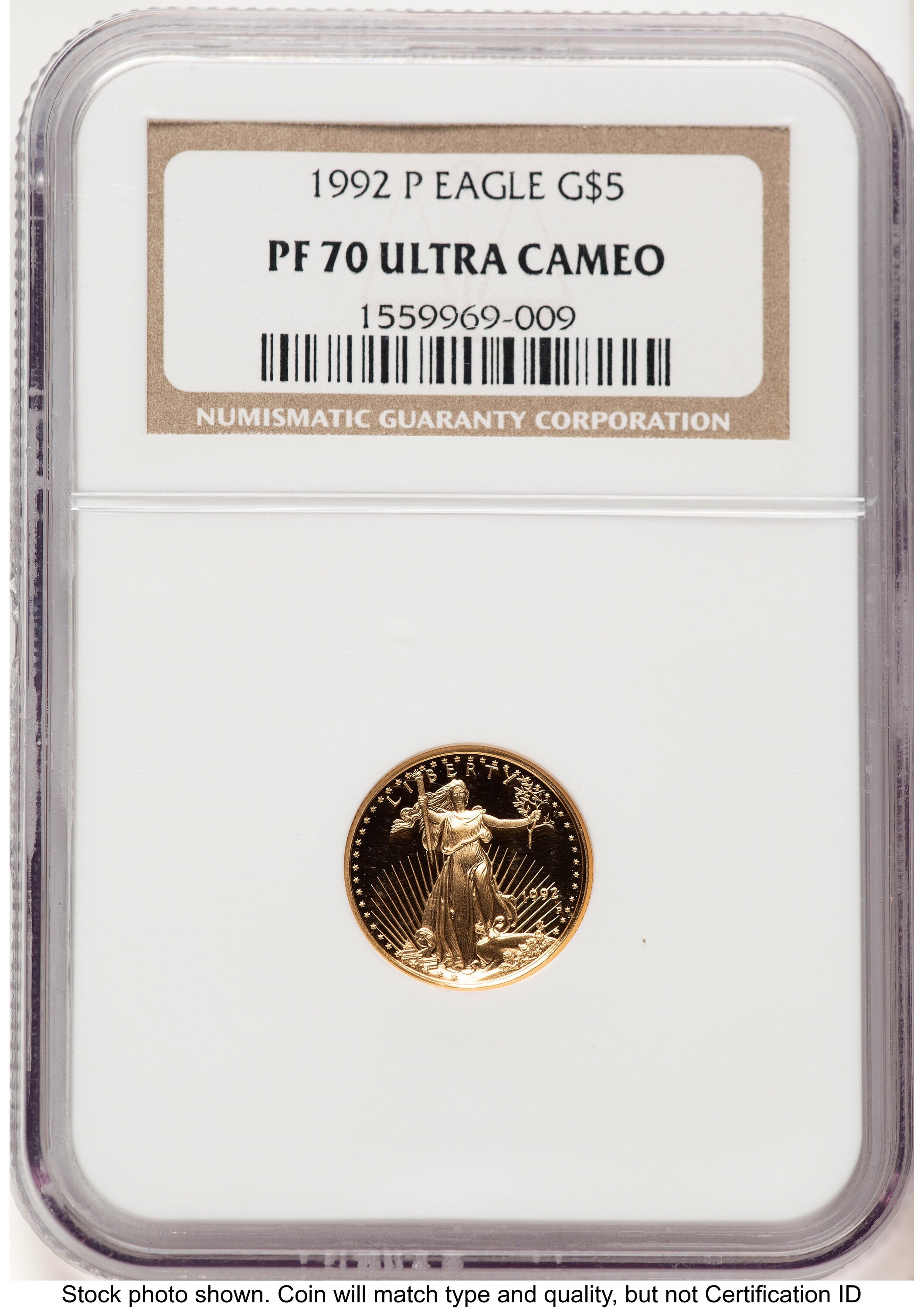 1992-P Proof Gold Eagle 1/10 oz Brown Label NGC PF70