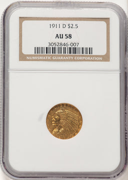 1911-D $2.50 Indian Quarter Eagle NGC AU58 (522320042)
