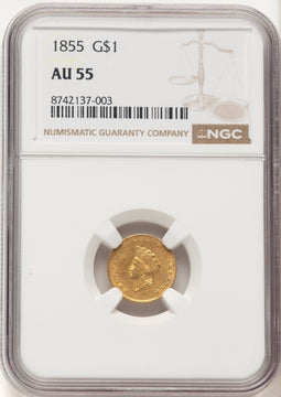 1855 G$1 Type Two Gold Dollar NGC AU55 (522320043)