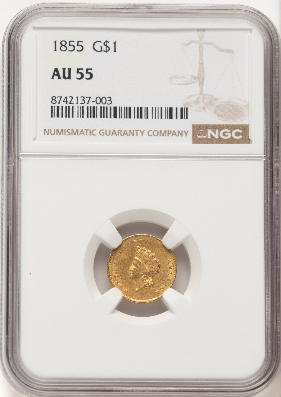 1855 G$1 Type Two Gold Dollar NGC AU55 (522320043)