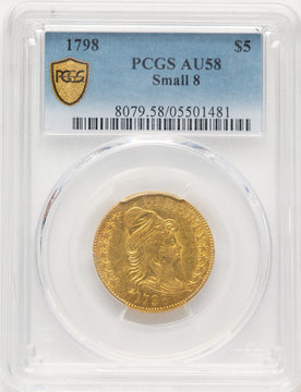 1798 $5 Lg Eagle Small 8 Early Half Eagle PCGS AU58