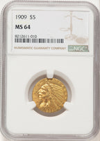 1909 $5 Indian Half Eagle NGC MS64 (522320065)
