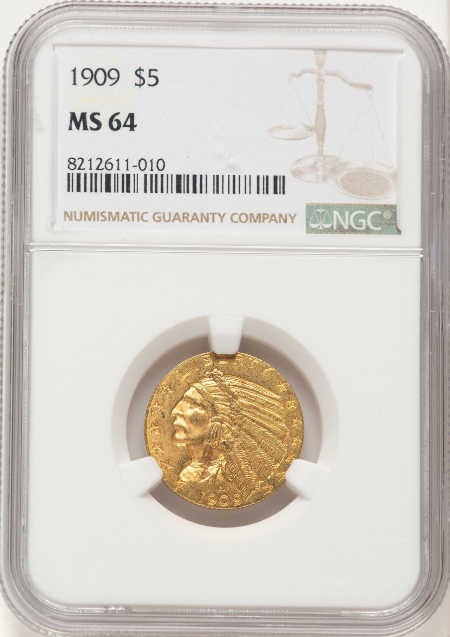 1909 $5 Indian Half Eagle NGC MS64 (522320065)