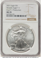 2021 Silver Eagle Type 1 Brown Label NGC MS70