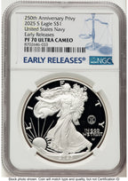2025-S Proof Silver Eagle Privy U.S. Navy 250th Anniversary 1 oz ER Blue NGC PF70