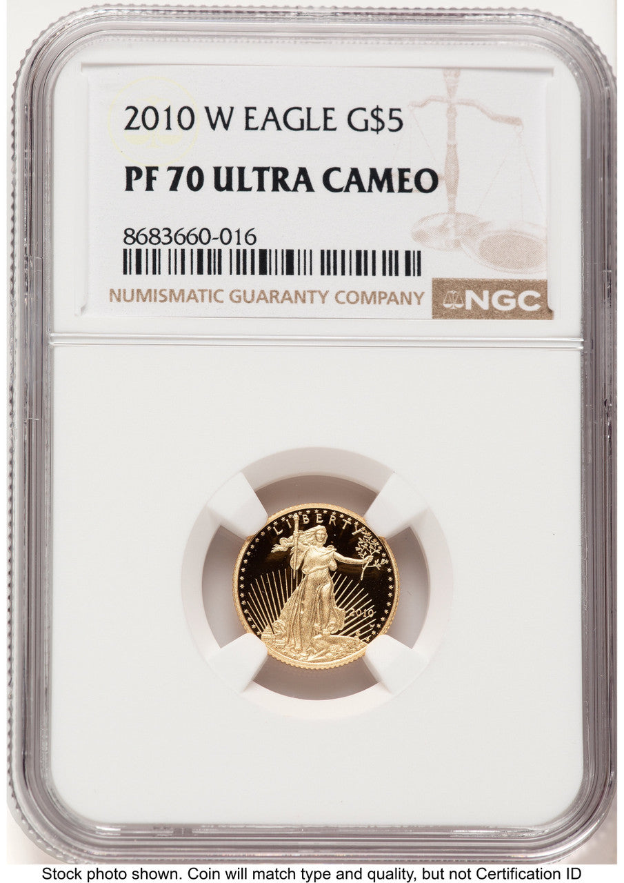 2010-W Proof Gold Eagle 1/10 oz Brown Label NGC PF70