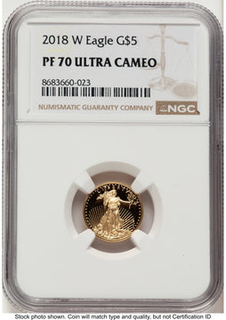 2018-W Proof Gold Eagle 1/10 oz Brown Label NGC PF70