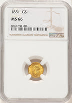 1851 G$1 Gold Dollar NGC MS66