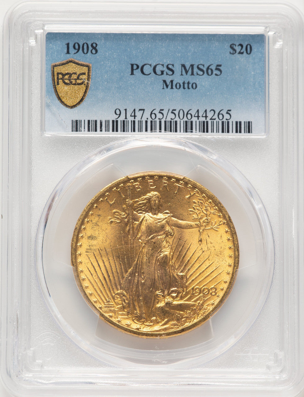 1908 $20 MOTTO Saint-Gaudens Double Eagle PCGS MS65 (522470002)