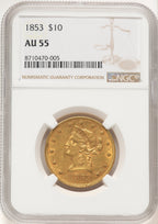 1853 $10 Liberty Eagle NGC AU55 (522470021)