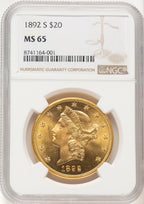 1892-S $20 Liberty Double Eagle NGC MS65 (522479041)