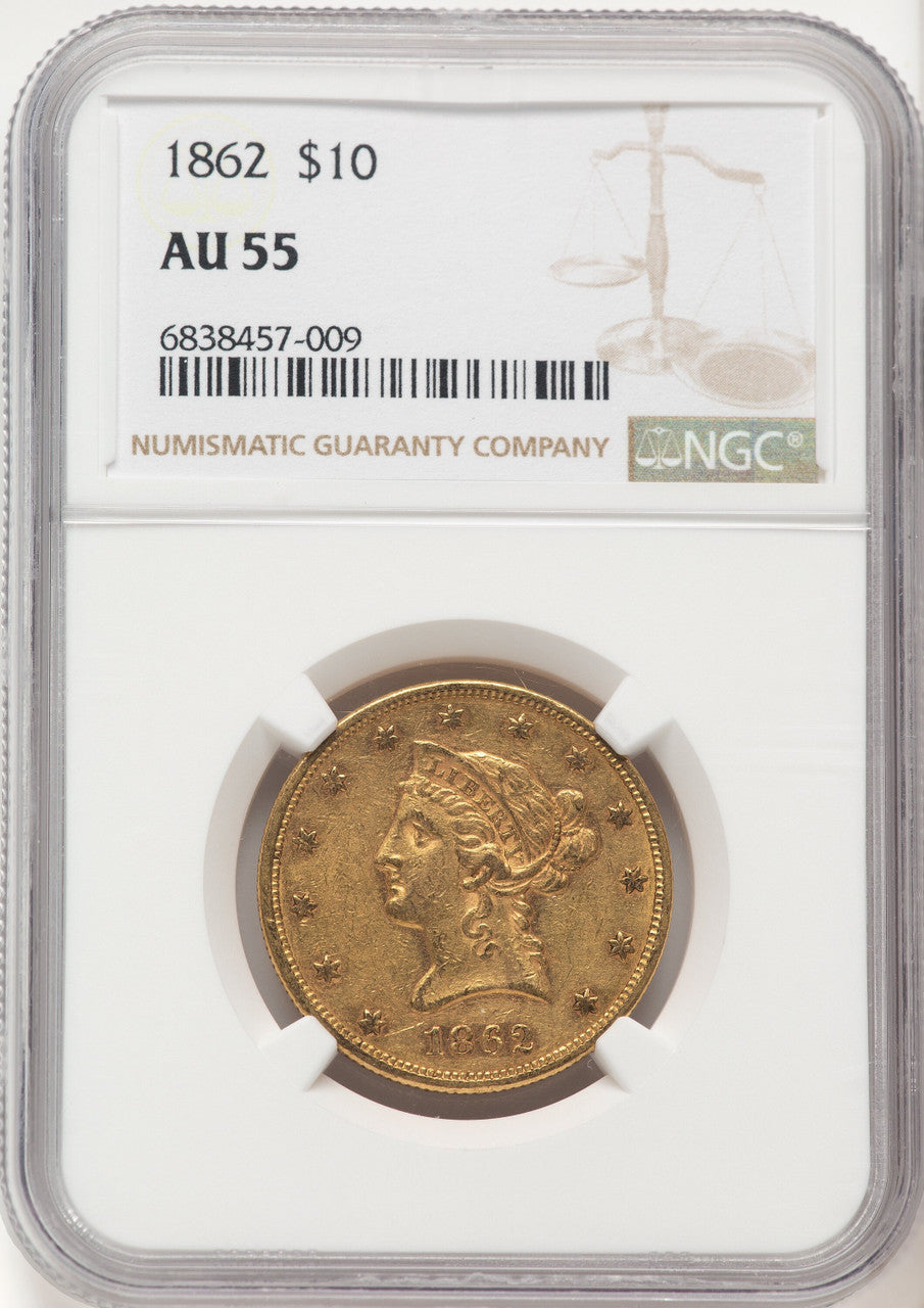 1862 $10 Liberty Eagle NGC AU55