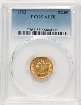 1853 $2.50 Liberty Quarter Eagle PCGS AU58 (522502011)