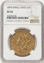 1854 $20 Small Date Liberty Double Eagle NGC XF45