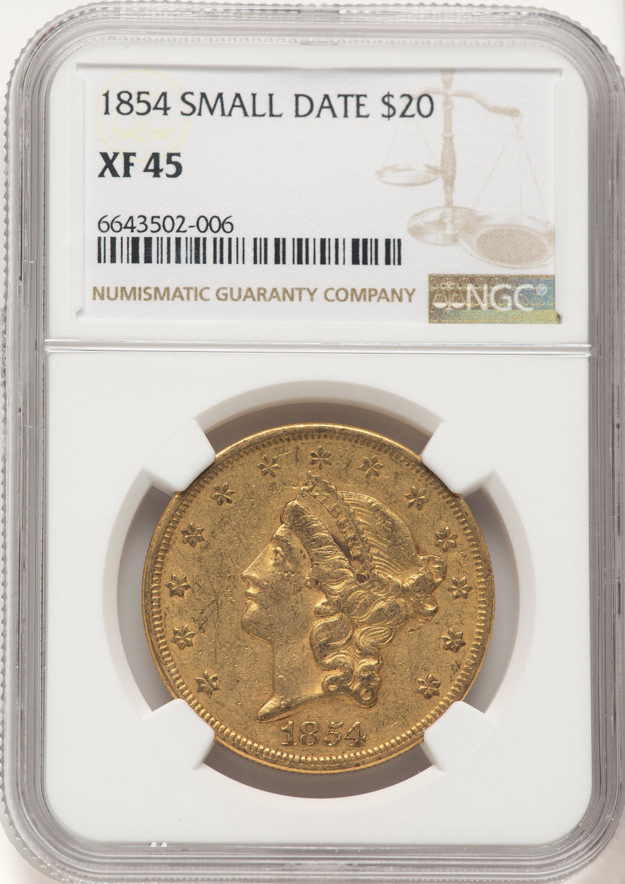 1854 $20 Small Date Liberty Double Eagle NGC XF45