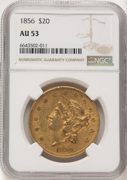 1856 $20 Liberty Double Eagle NGC AU53