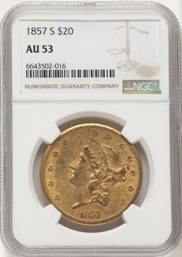 1857-S $20 Liberty Double Eagle NGC AU53 (522527010)