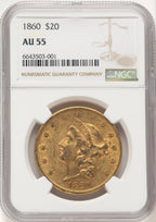 1860 $20 Liberty Double Eagle NGC AU55 (522527013)